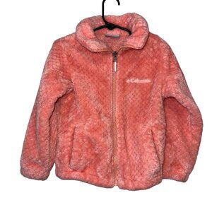 Columbia XXS Girls Fuzzy Pink Full-Zip Sherpa Jacket With Textured Pattern